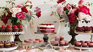 Elegant Dessert Buffet with Floral Decorations for Special Occasions photo