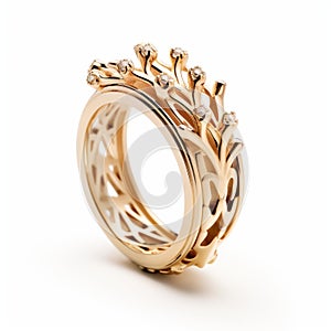 Elegant Diamond And Gold Leaf Ring Inspired By Crown