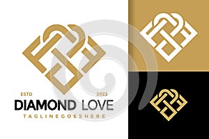 Elegant Diamond Love Logo vector icon illustration