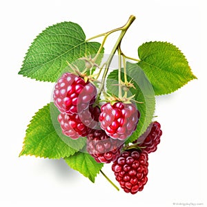 Elegant Digital Airbrushed Raspberries On White Leaf