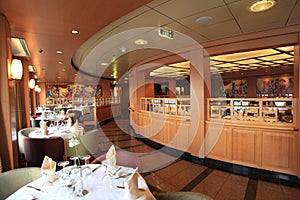 An elegant dining hall in cruise ship