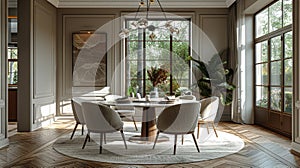 Elegant Dining Room With Large Table and Chairs