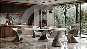 Elegant Dining Room With Marble Table and Chairs