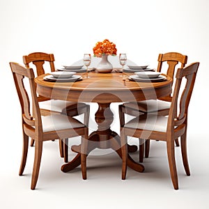 Elegant Dining Table With Four Chairs - High Resolution, Isolated On White