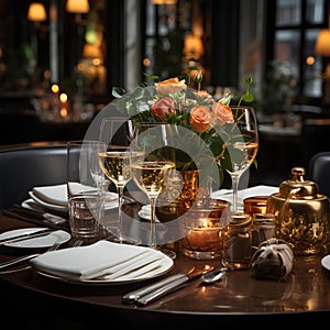 An elegant dining table in a luxurious restaurant