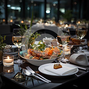 An elegant dining table in a luxurious restaurant.