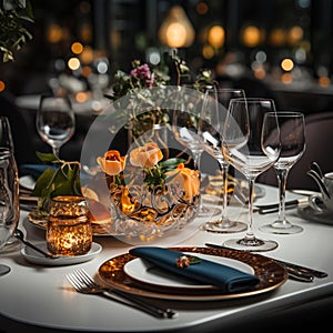 An elegant dining table in a luxurious restaurant.