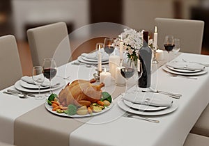 Elegant dining table set for four,