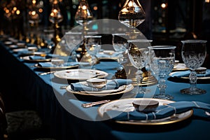 Elegant Dining Table Setting with Crystal Glassware