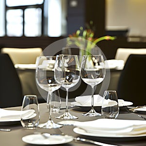 Elegant dining table setting in upscale restaurant