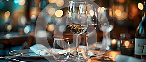 Elegant Dinner Ambiance with Fine Wine and Refined Service. Concept Elegant Dining, Fine Wine,