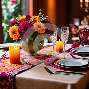 Elegant dinner setting arrangement for fancy special occasion such as wedding