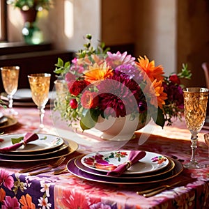 Elegant dinner setting arrangement for fancy special occasion such as wedding