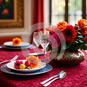 Elegant dinner setting arrangement for fancy special occasion such as wedding