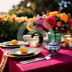 Elegant dinner setting arrangement for fancy special occasion such as wedding