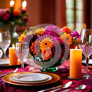 Elegant dinner setting arrangement for fancy special occasion such as wedding