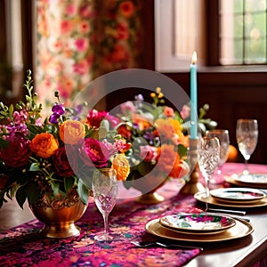 Elegant dinner setting arrangement for fancy special occasion such as wedding