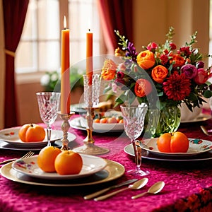 Elegant dinner setting arrangement for fancy special occasion such as wedding