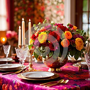 Elegant dinner setting arrangement for fancy special occasion such as wedding