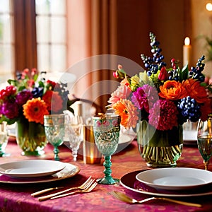 Elegant dinner setting arrangement for fancy special occasion such as wedding