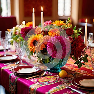 Elegant dinner setting arrangement for fancy special occasion such as wedding