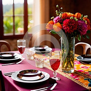 Elegant dinner setting arrangement for fancy special occasion such as wedding