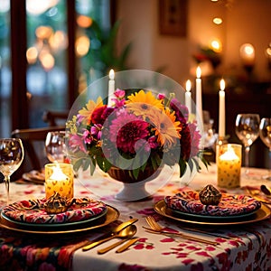 Elegant dinner setting arrangement for fancy special occasion such as wedding