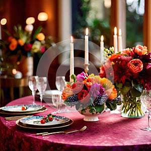 Elegant dinner setting arrangement for fancy special occasion such as wedding