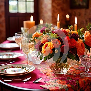 Elegant dinner setting arrangement for fancy special occasion such as wedding