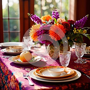 Elegant dinner setting arrangement for fancy special occasion such as wedding