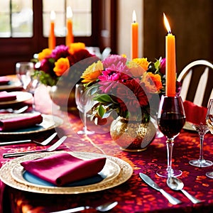 Elegant dinner setting arrangement for fancy special occasion such as wedding