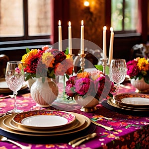 Elegant dinner setting arrangement for fancy special occasion such as wedding