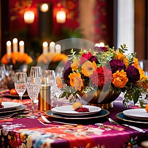 Elegant dinner setting arrangement for fancy special occasion such as wedding