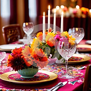 Elegant dinner setting arrangement for fancy special occasion such as wedding