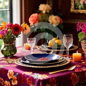 Elegant dinner setting arrangement for fancy special occasion such as wedding