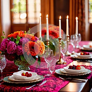 Elegant dinner setting arrangement for fancy special occasion such as wedding