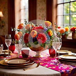 Elegant dinner setting arrangement for fancy special occasion such as wedding