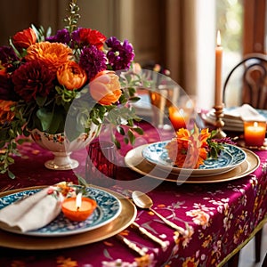 Elegant dinner setting arrangement for fancy special occasion such as wedding