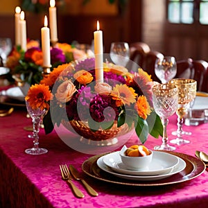 Elegant dinner setting arrangement for fancy special occasion such as wedding