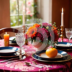 Elegant dinner setting arrangement for fancy special occasion such as wedding