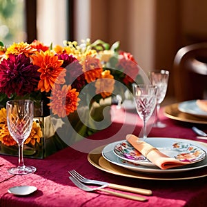 Elegant dinner setting arrangement for fancy special occasion such as wedding