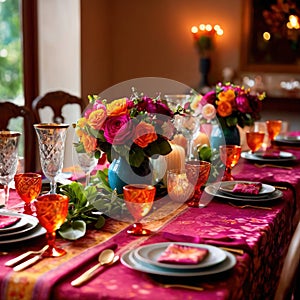 Elegant dinner setting arrangement for fancy special occasion such as wedding