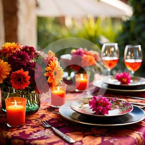 Elegant dinner setting arrangement for fancy special occasion such as wedding