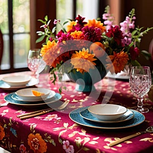 Elegant dinner setting arrangement for fancy special occasion such as wedding