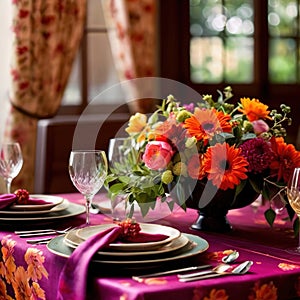 Elegant dinner setting arrangement for fancy special occasion such as wedding