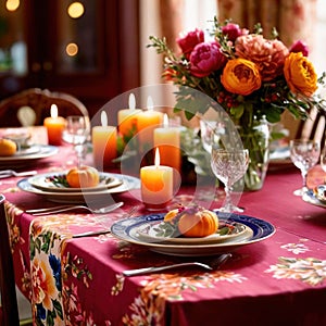 Elegant dinner setting arrangement for fancy special occasion such as wedding