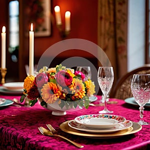 Elegant dinner setting arrangement for fancy special occasion such as wedding