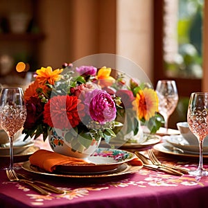 Elegant dinner setting arrangement for fancy special occasion such as wedding