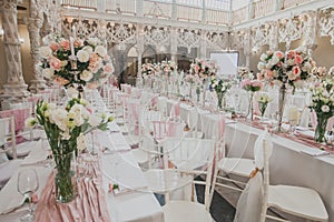 The elegant dinner table.Party table setting.