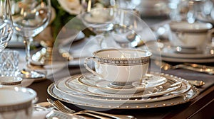 Elegant dinner table setting with fine china